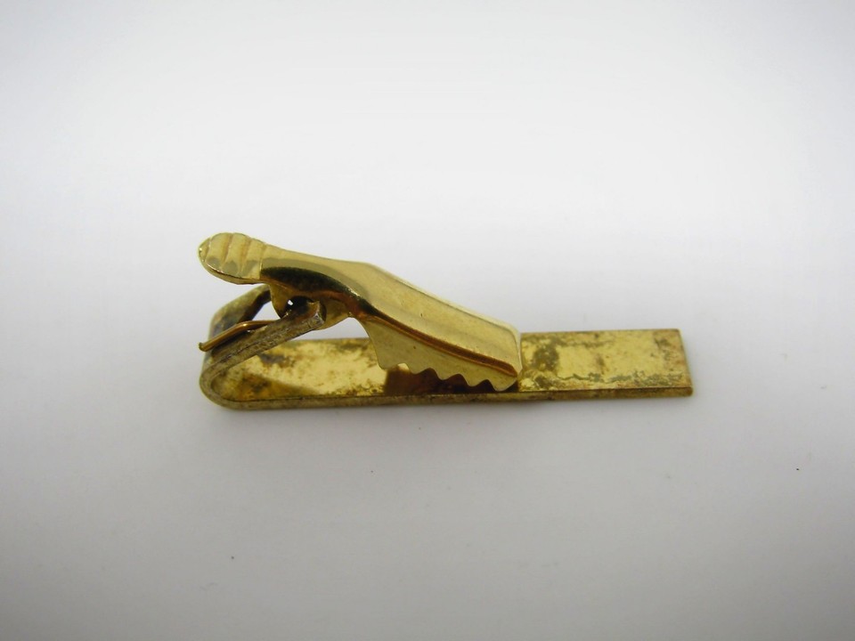Vintage Mid-Century Gold Tone Tie Clip Bar Brushed & Etched Leaf Design ...