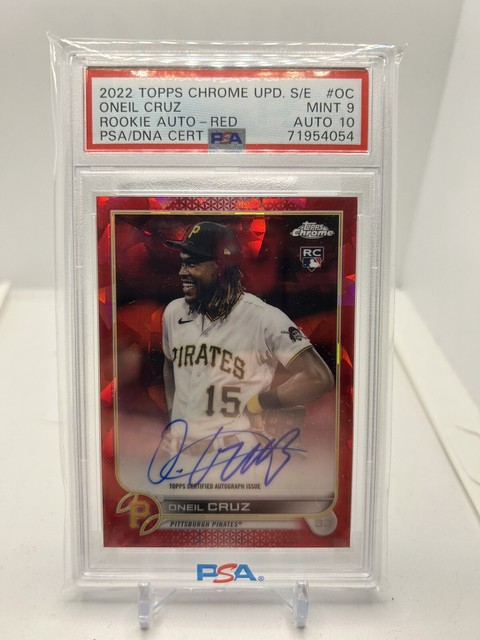 2022 Topps Chrome Update Sapphire Oneil Cruz Red Refractor Rookie Auto /5 PSA 9