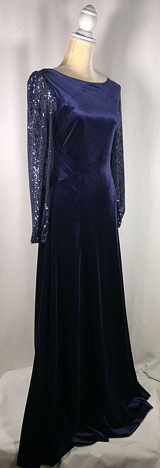 Arthur Tahari платье макси 8 платье официальный вечер эластичный бархат синий новый - Изображение 3 из 4