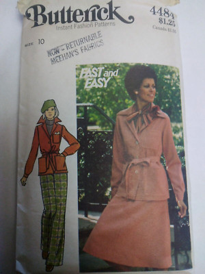 Jacket Skirt Slacks Pants Belt 10 Butterick 4484 Sewing Pattern UC VTG Easy Fast