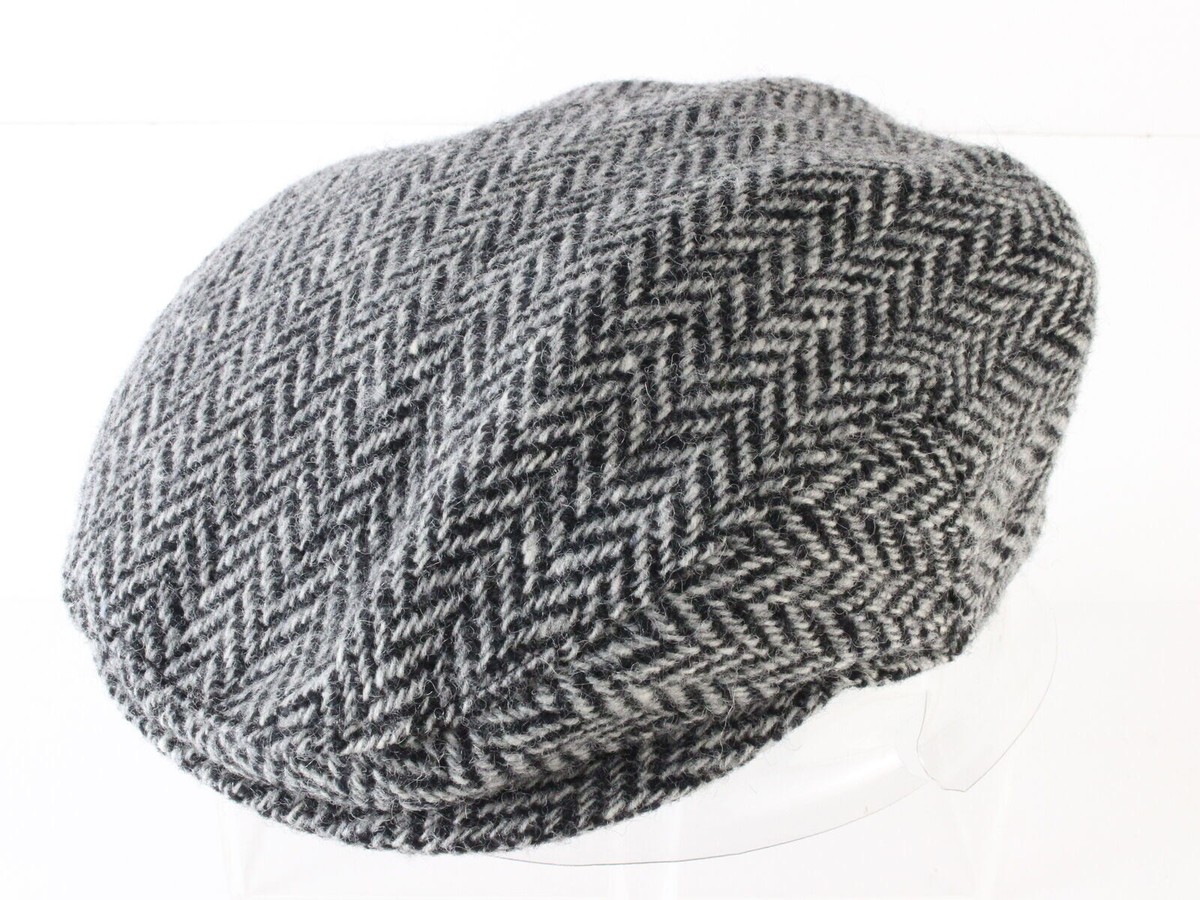 John Hanly & Co Ltd Mens Black And White Herringbone Wool Ivy Cap 