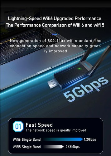Bluetooth 5.3 WiFi USB Adapter 1800Mbps Dual Band 2.4G/5GHz Wireless Adapter - Afbeelding 14 van 15