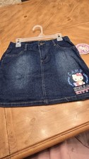 Hello Kitty Camp Denim Jean Skirt Girls Size M Blue Casual New with tags