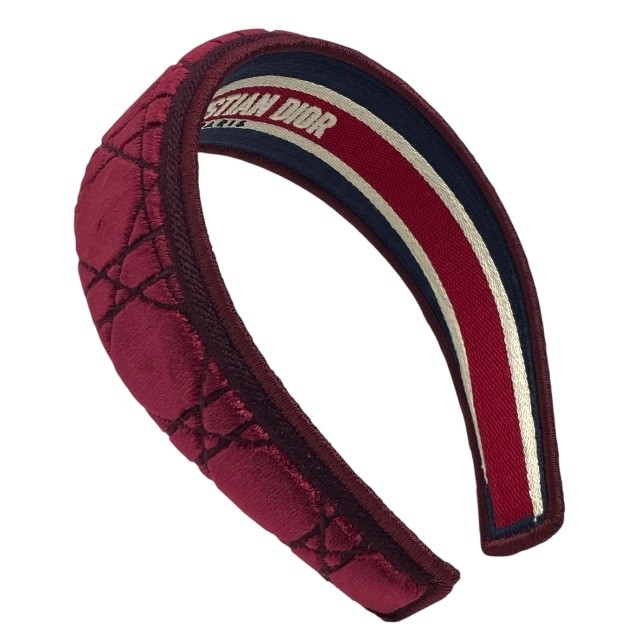 Christian Dior Cannage Velour Headband Wine Red Women's Hair Accessory