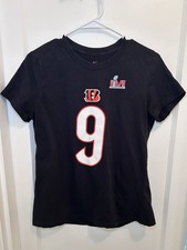 Joe Burrow 9 Cincinnati Bengals Nike Super Bowl LVI Black T-Shirt Women s M