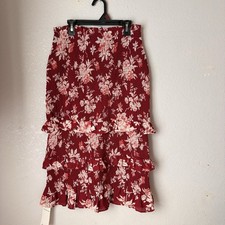 Abercrombie Fitch Red Floral Midi skirt w/ Ruffles Size M, NWT