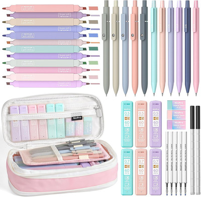 39 PCS Aesthetic School Supplies with Cute Pink Pencil Case, 12 Pastel Highlight