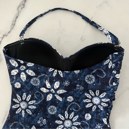 Bleu Rod BeattieTake-a-Dip Shirred Bandeau one Piece Swimsuit Floral navy size 8 - Picture 7 of 11