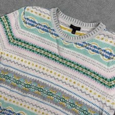 Talbots Winter Fair Isle Crewneck Sweater Women  s PL White Long Sleeve Pullover