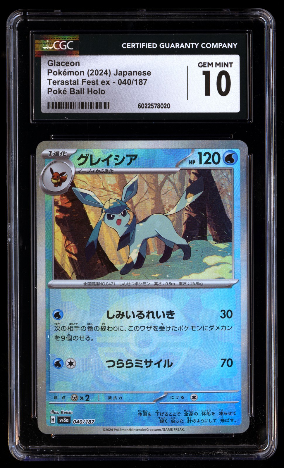 CGC 10 Glaceon 040/187 Pokémon Terastal Fest EX 2024 Japanese