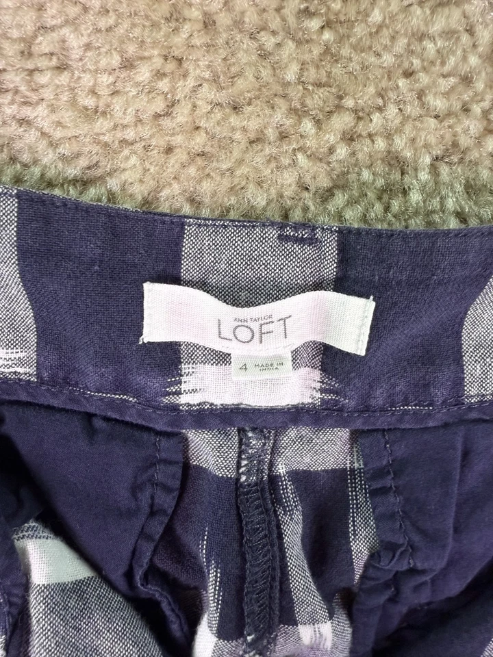 Pantalones cortos para mujer ANN TAYLOR LOFT talla 4 azul blancob tiro medio geométrico 32x5,5 E755 Foto 3 de 4