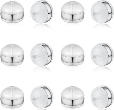 12Pcs White Gold Soft Silicone Earring Backs for Studs Silver Belt Rubber Earrin