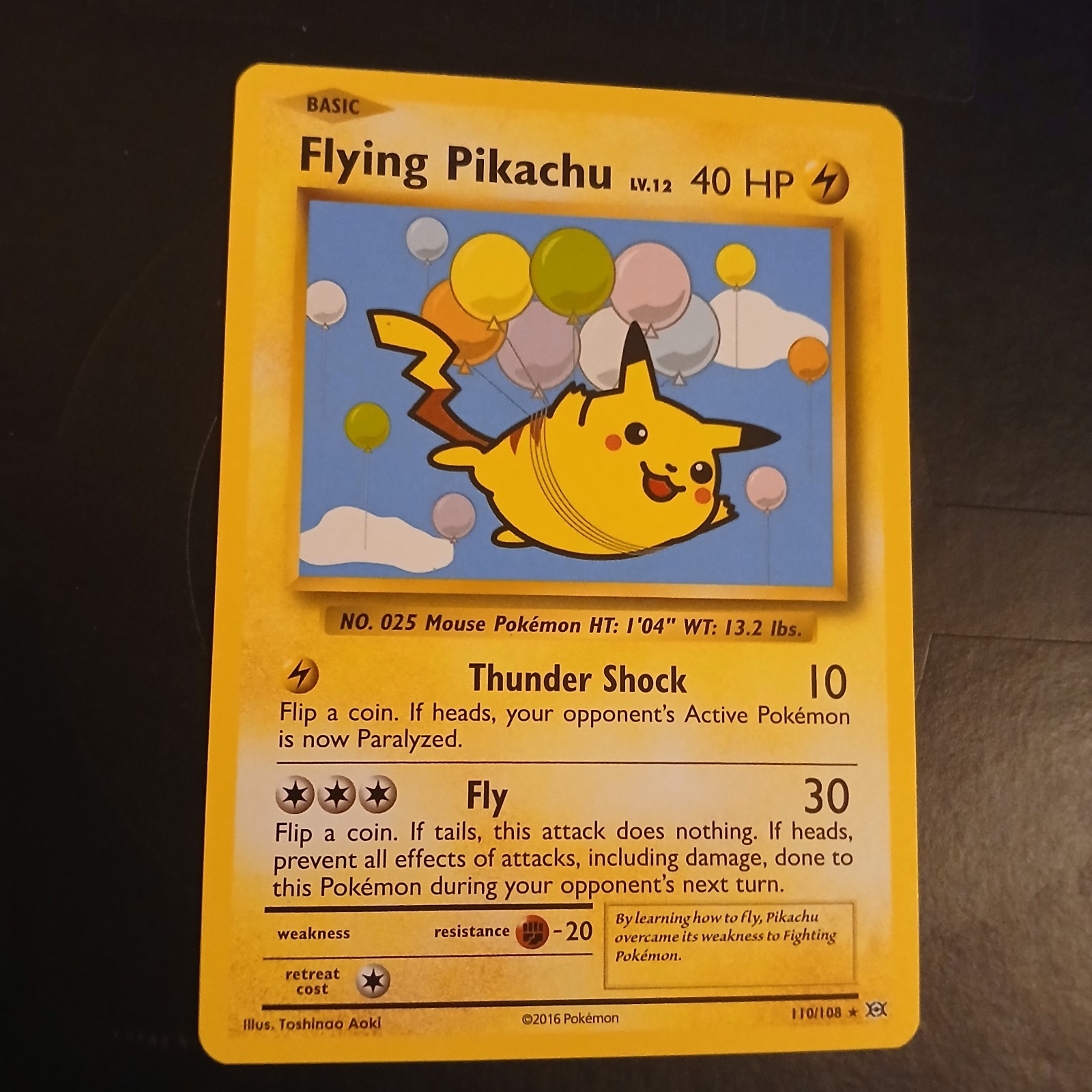 POKEMON CARD Flying Pikachu TCG CARD 2016 XY Evolutions 110/108