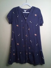 Sonoma Dress Women S Short Sleeve Button Up Ruffle Feminine Floral Blue