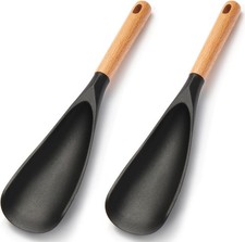 2 Pack Silicone Cooking Spoon for Nonstick Cookware - Wooden Handle Kitchen