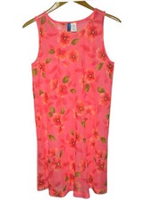Seesa Cover Up Dress Mesh Sheer floral Coral Pink Midi Summer Vacation Beach M