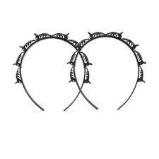 2Pcs Black Double Bangs Hairstyle Hairpin Headband With 8 Small Clips - Women