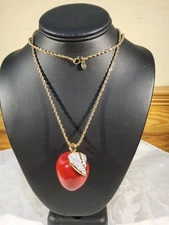 NWOT Kenneth Jay Lane 3- D Red Apple Pendant & 34'' Rope Chain Necklace