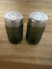 Anchor Hocking Soreno Avocado Green Salt Pepper Shakers 3.25" 1960s Vintage
