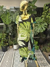 Vintage Hilo Hattie Hawaiian Dress L Green Monstera Leaf Print Made in Hawaii
