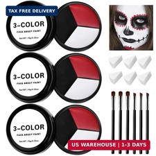 3 Set Black White Red Face Body Paint, 3-Color Joker Face Body Paint