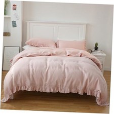 100 Linen Duvet Cover Set, 3 PCS Natural French Queen 88"X92" Blush Pink