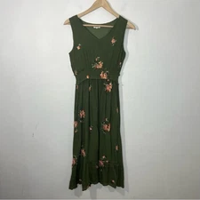 Anthropologie Kindred Green Floral Embroidered Long Smocked Waist Dress Size M