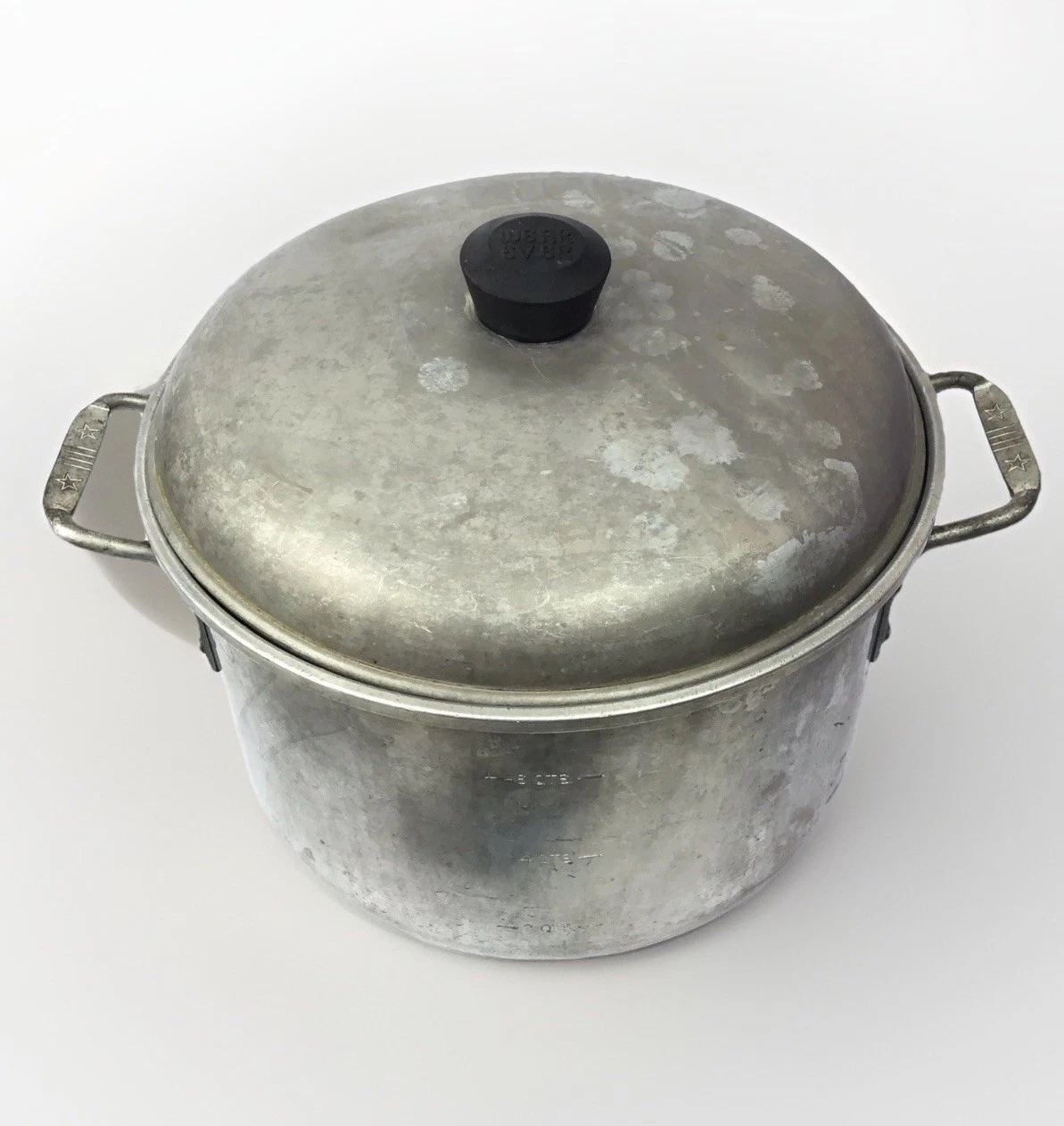 Vintage Wear-Ever Aluminum Stock Pot 6 Qts #3108 Stars & Stripes Handle With Lid