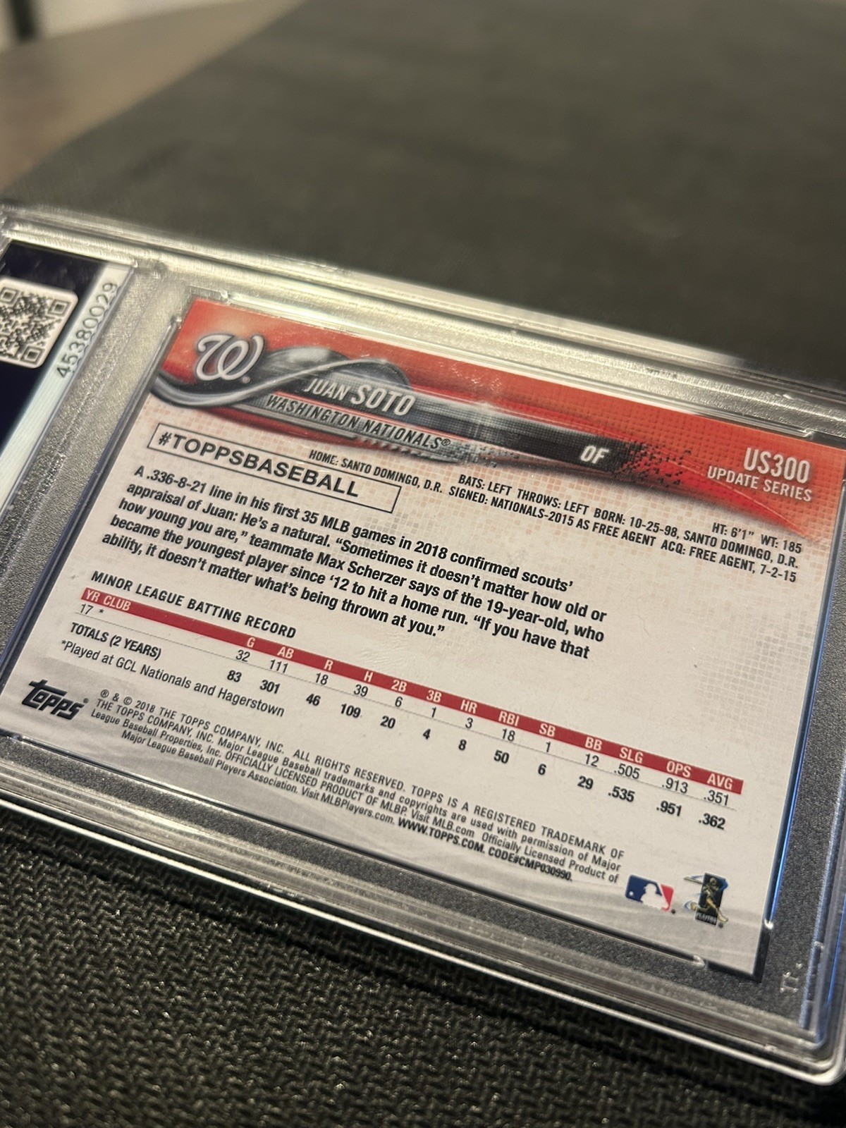 Juan Soto Rookie 2018 Topps Update Series - PSA 9 (MINT) view 4