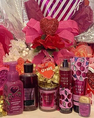 7 Pc Gift SET Bath and Body Works SWEET HEART CHERRY w/ Candle & Hand Soap New