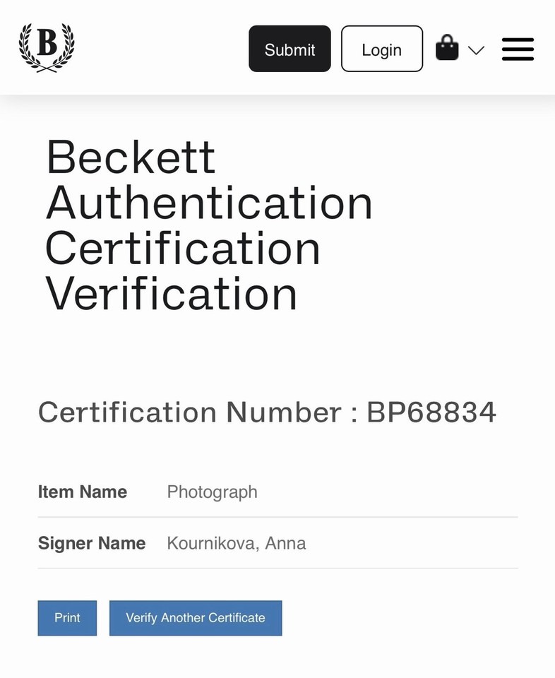 Anna Kournikova Signed 8x10 Photo Beckett Certified Tennis Legend ...