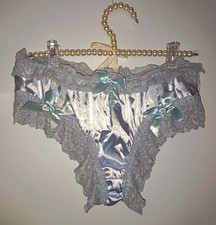 💙 Blue Satin Lace Frilly Knickers with Bows soft silky feel sissy size M 10 🎀