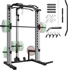 Smith Machine Power Rack w/Lat-Pull Down Pulley System Multi-Function Power Cage