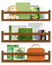 Walnut Brown Nursery Book Shelves Wall Mounted, Wooden Floating Bookshelf for...