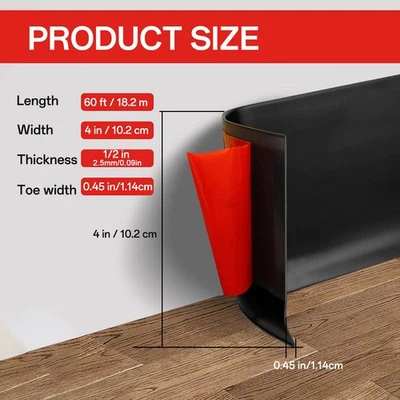 Vinyl Wall Base Baseboard Molding Trim 4"x 60FT Flexible Self Adhesive Black