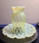 Fenton Glass Vaseline Topaz Opalescent One-Piece Fairy Light Lamp Uranium Glow