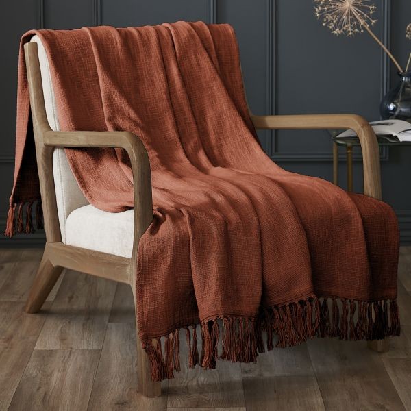 Plaid 180x220 cm coton terracotta haut de gamme tissage traditionnel