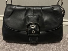 COACH Y2K Vintage Pleated Soho Leather Buckle Flap Shoulder Bag - Black