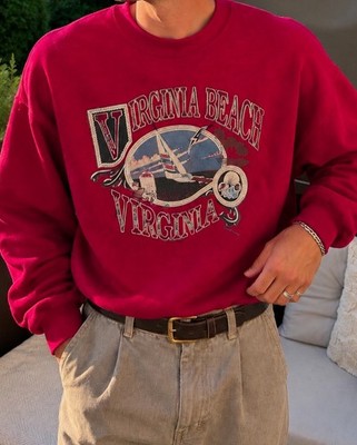 Jerzees USA Vintage Virginia Beach Sweater 1996 Gr. M Burgunderrot Crewneck 90s