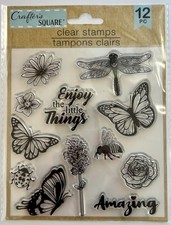    Nature RUBBER STAMP SET butterfly flower bee dragonfly wildflower ladybug art