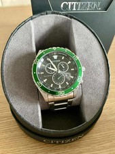 Men’s Citizen Eco-Drive Stainless Steel Watch With Green Accents