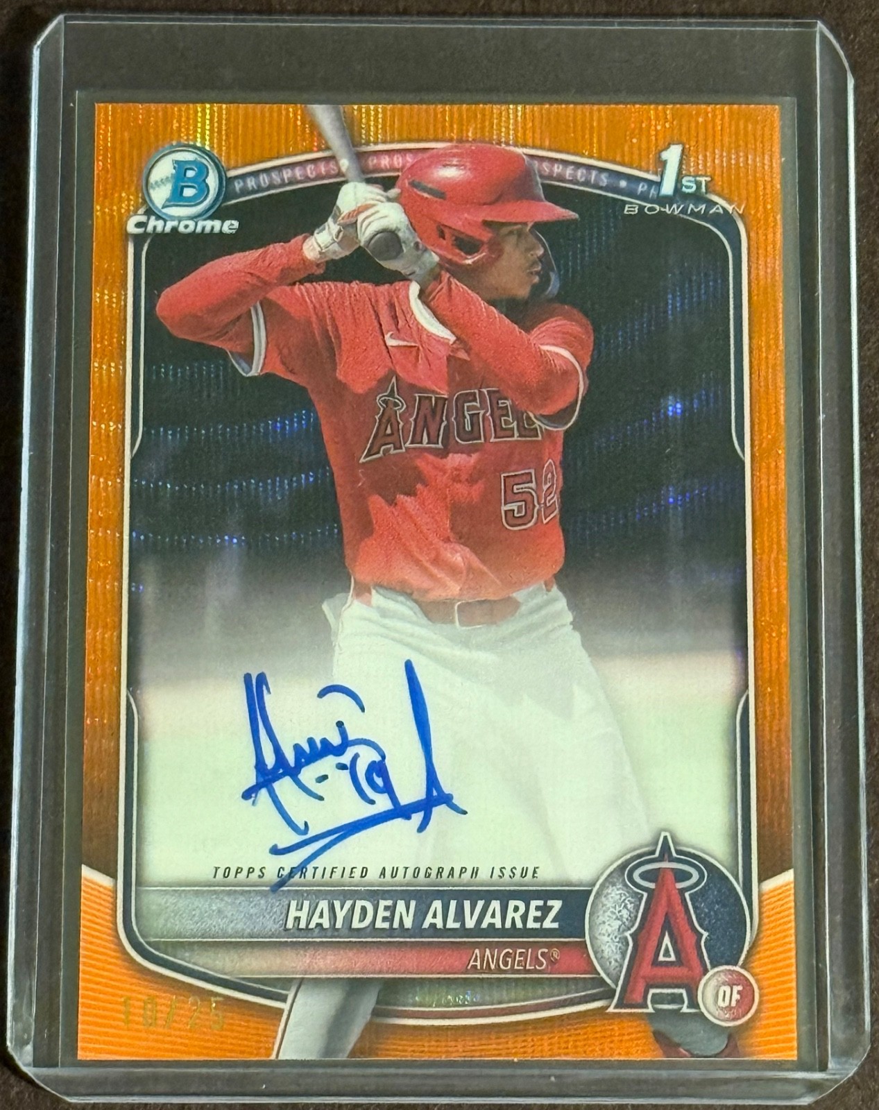 2025 Bowman Chrome Hayden Alvarez 1st Bowman Orange Wave Refractor Auto /25