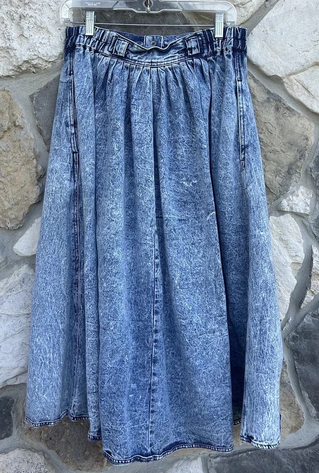 Vintage Jordache Denim Midi Skirt Sz 10 Light Acid Wash Western Romantic Prairie - Image 2 of 4