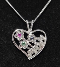 MOM Sterlingsilber Herz 3 Laborgefertigte Edelsteine Anhänger Halskette 18" 925 Kette