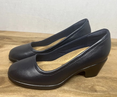 #ad #ad Clarks Women’s Emily 2 Ruby Navy Leather Slip On Pump Heels Sz 5 Comfort $17.99