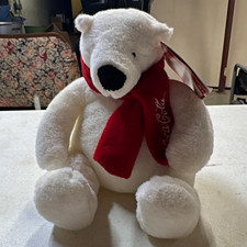 Coca-Cola White Polar Bear Plush Stuffed Animal w/ Red Coca-Cola Scarf