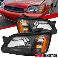 Fit 2000-2004 Subaru Legacy Black Headlights Headlamps Assembly Left+Right 00-04