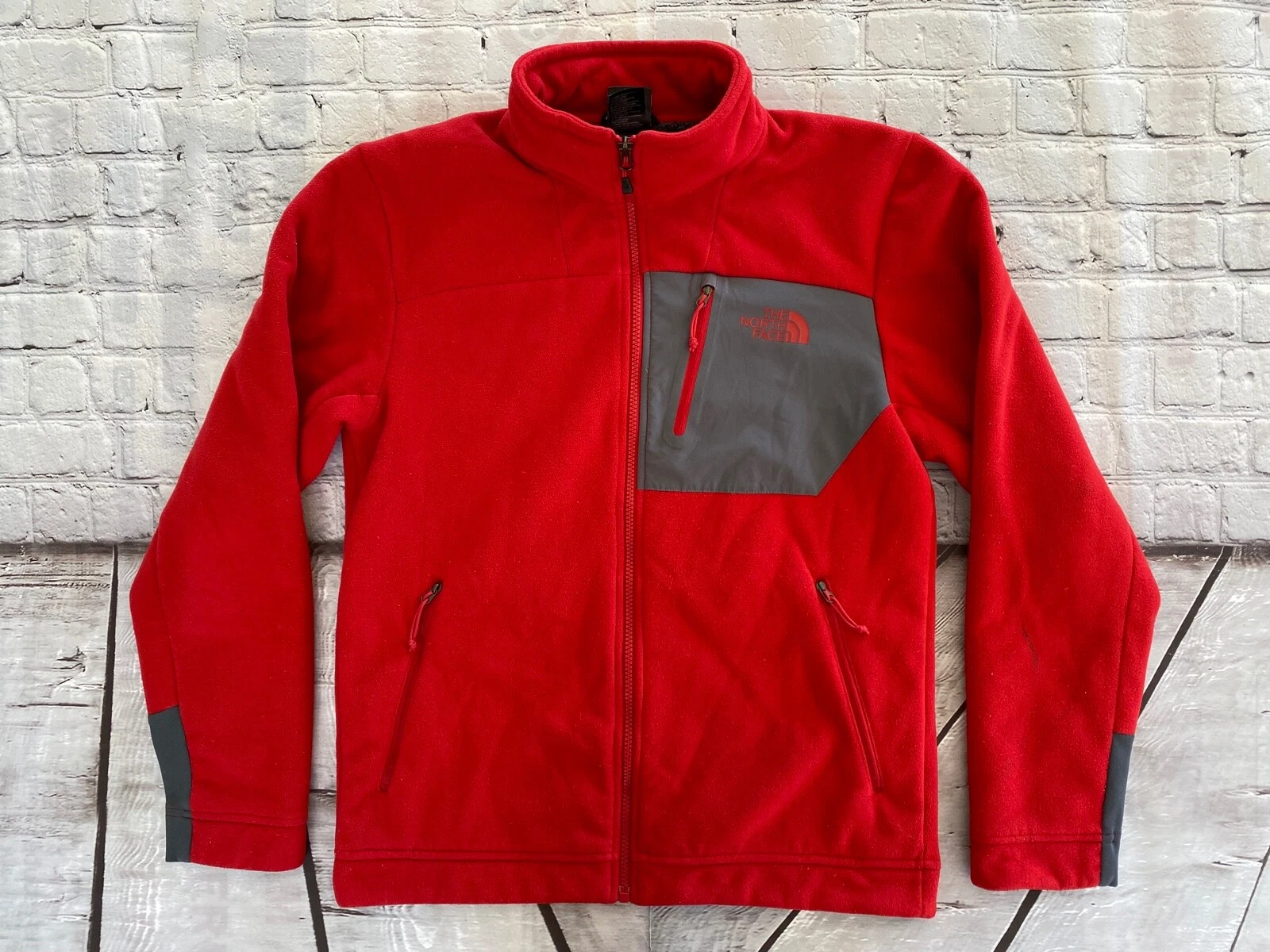 Men NORTH FACE Red Chimborazo Pile Lined Full Zip Fleece Sweater Jacket Small