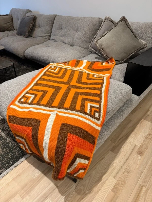 NUEVA MANTA TEJIDA HECHA A MANO TIRO LANA ESTAMPADO GEOMÉTRICO REGALO DE NAVIDAD Foto 4 de 4