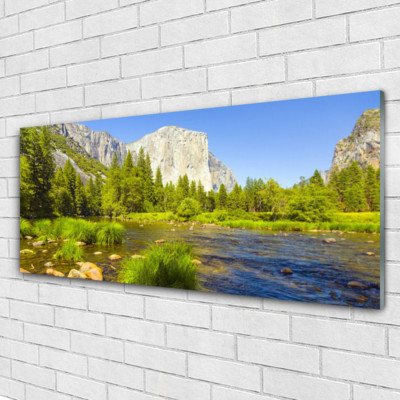 Tulup Wandbilder Glasbilder Dekobild 125x50 See Gebirge Wald Natur